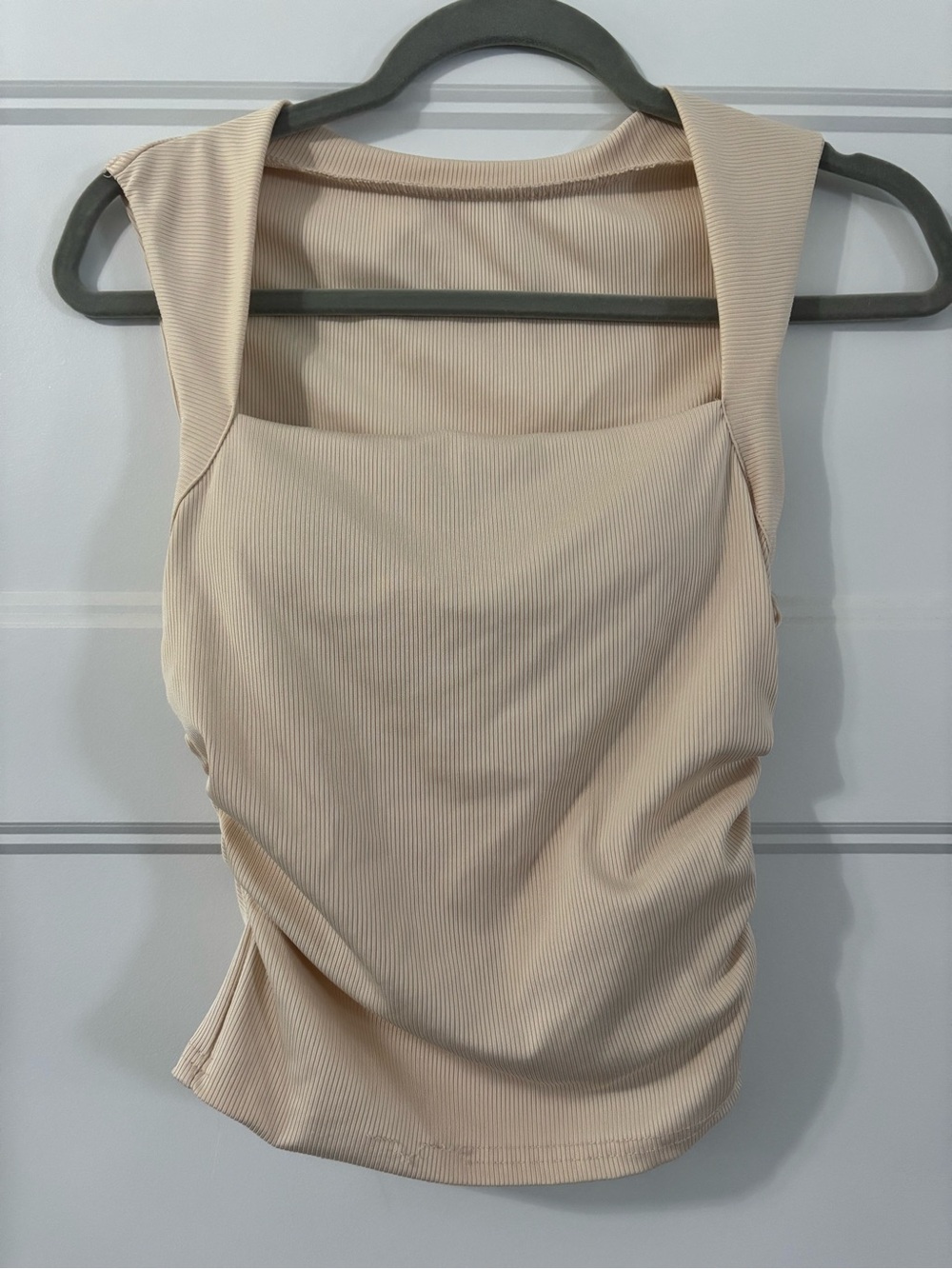 SHEIN Ribbed Square-Neck Tank Top - Beige